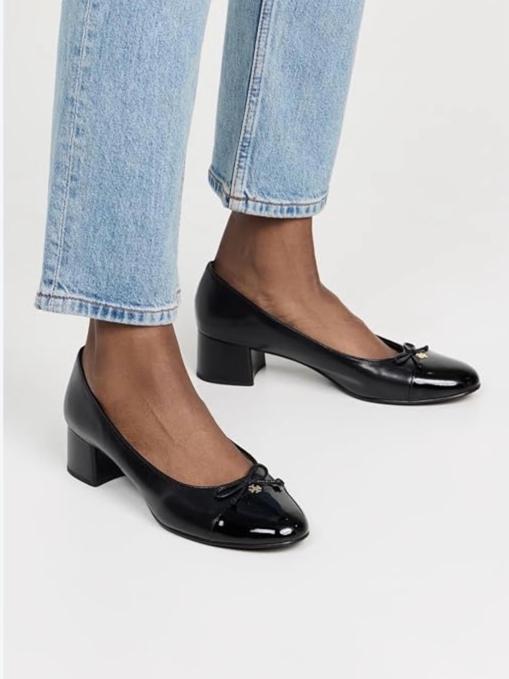 Tory Burch Perfect Black Cap-Toe Low Block Heel Pumps ( No box)